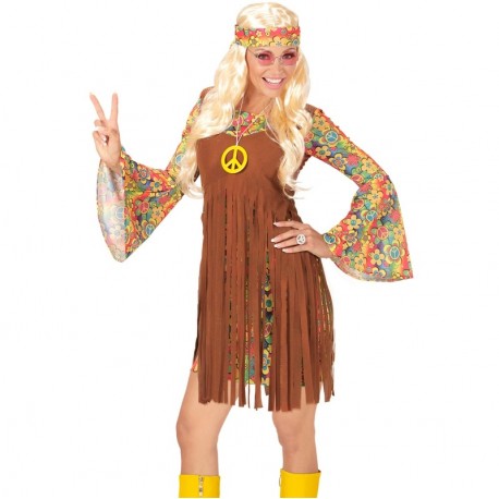 Costume Hippie Fiorato Con Frange