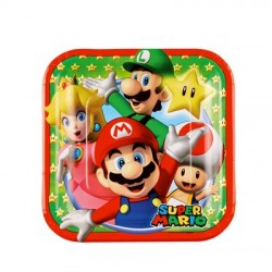 8 Piatti Quadrati Carta Supermario 18 cm