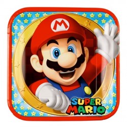 8 Piatti Quadrati Carta Supermario 23 cm