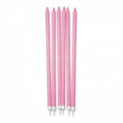 12 Candeline Matita Glitter Rosa 15 cm
