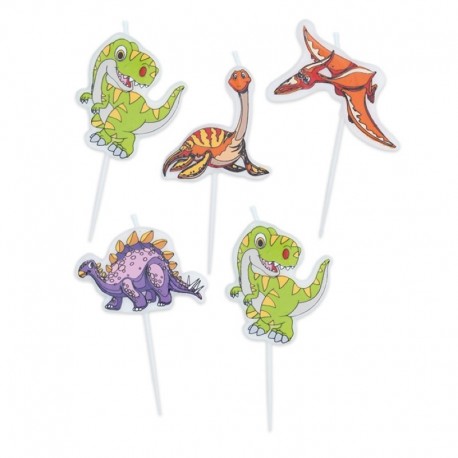 5 Candeline Picks Dinosauri 8 cm