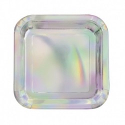 8 Piatti Quadrati Carta Iridescenti 23 cm