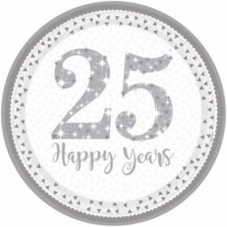 8 Piatti Tondi Carta 25° Anniversario 23 cm