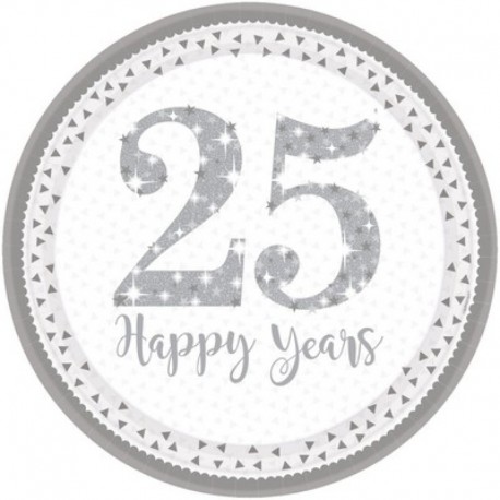 8 Piatti Tondi Carta 25° Anniversario 23 cm