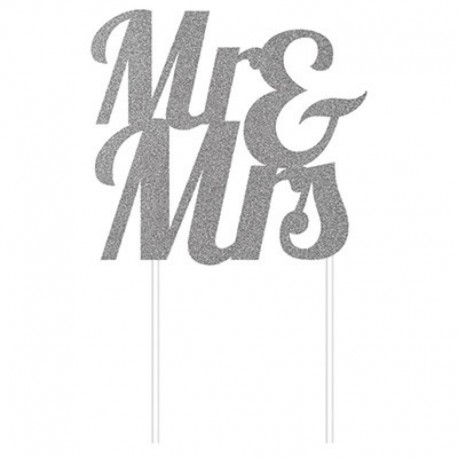 Deco Torta Mr & Mrs Argento Glitterato 24 cm