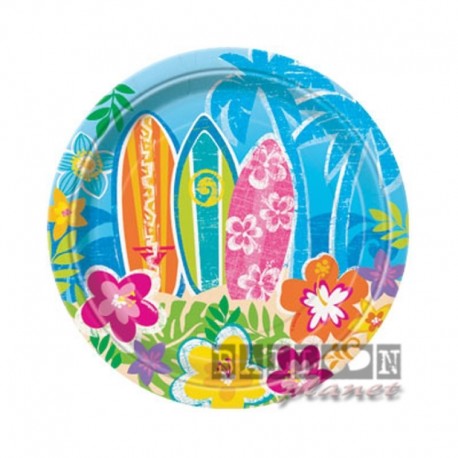 8 Piatti Tondi Carta Hawaii 17 cm