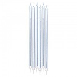 6 Candeline Matita Argento Metal 15 cm
