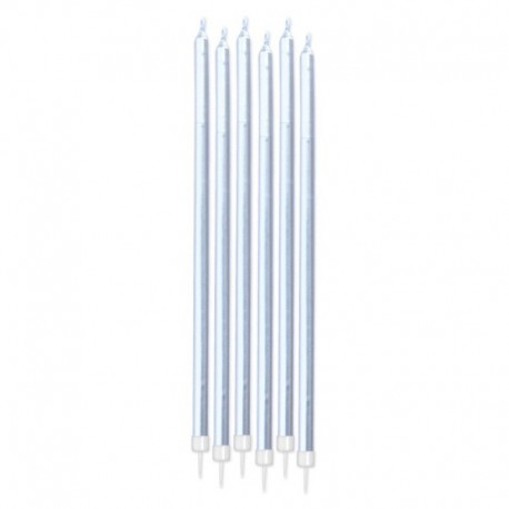 6 Candeline Matita Argento Metal 15 cm