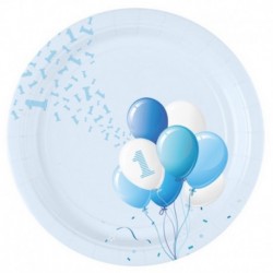 8 Piatti Tondi Carta 1° Compleanno Palloncini 23 cm