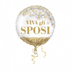 Pallone Viva gli Sposi Glitter 45 cm