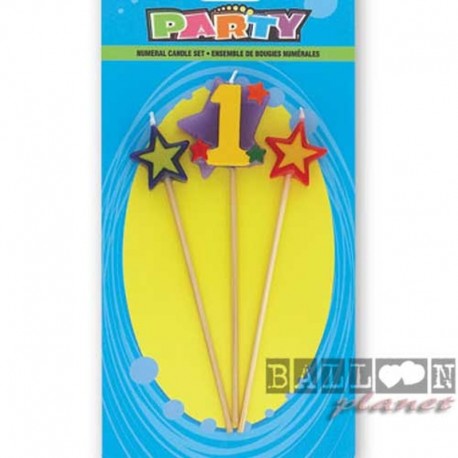 Candela Numero 1 con 2 Stelle 15 cm