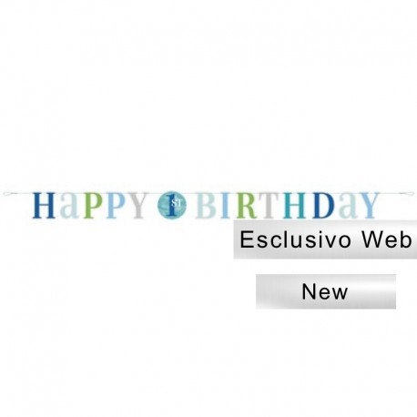 Festone Happy 1st Birthday Pois Blu