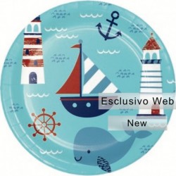 8 Piatti Tondi Carta Nautical Baby 23 cm