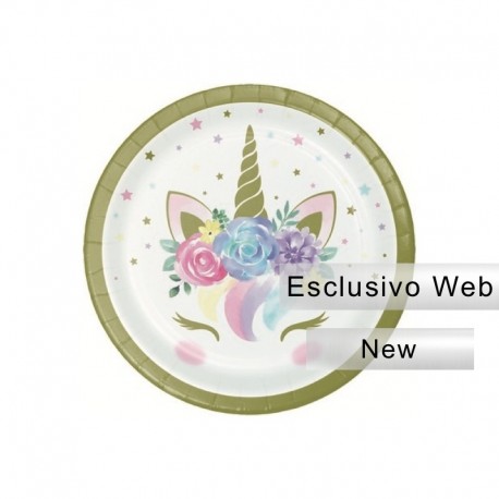 8 Piatti Tondi Carta Unicorn Baby 18 cm