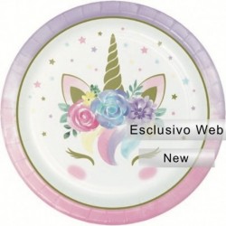 8 Piatti Tondi Carta Unicorn Baby 23 cm