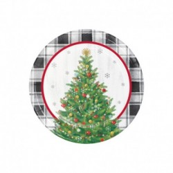 8 Piatti Tondi Carta Holiday Tree 18 cm