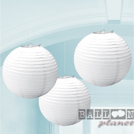 3 Lanterne Carta Palla Bianca 25 cm