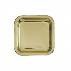 8 Piatti Quadrati Oro Metal 18x18 cm