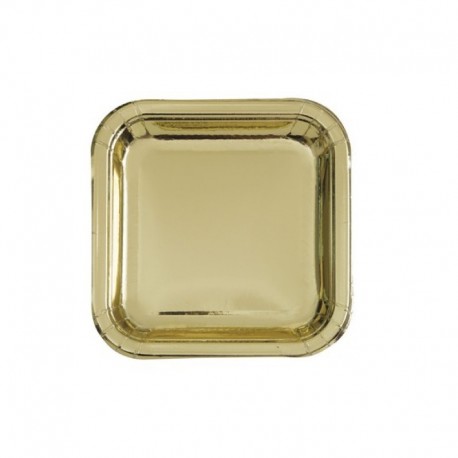 8 Piatti Quadrati Oro Metal 18x18 cm