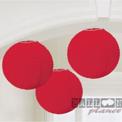 3 Lanterne Carta Palla Rossa 25 cm