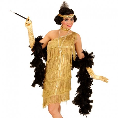 Costume Carnevale Donna Charleston Oro Anni 20 Abito Ballo *16232