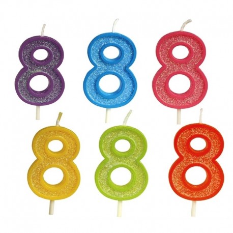 Candela Numero 8 Glitter Color 4 cm
