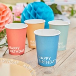 8 Bicchieri Carta Multicolore Happy Birthday 266 ml