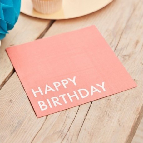 16 Tovaglioli Carta Rossi Happy Birthaday 16x16 cm