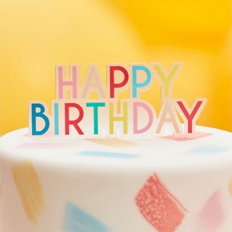 Cake Topper Happy Birthday Multicolore 13x11 cm