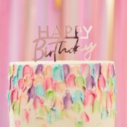 Decorazione Torta Happy Birthday Rosa Gold 11x12 cm