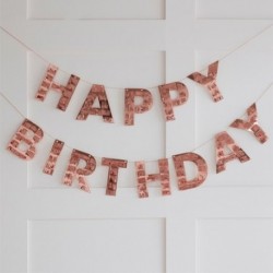 Bandierina Happy Birthday Frange Rosa Gold 150 cm