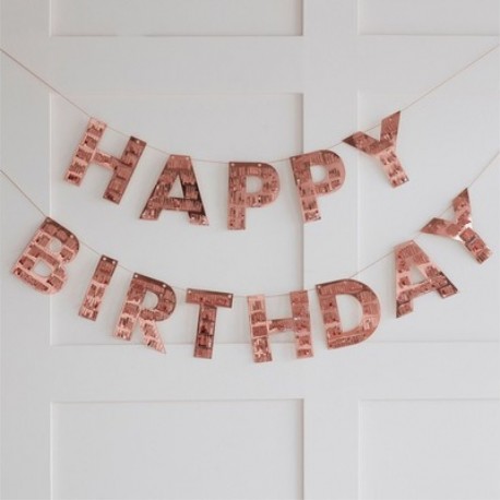 Bandierina Happy Birthday Frange Rosa Gold 150 cm