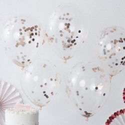 5 Palloncini Trasparenti Coriandoli Rosa Gold 30 cm