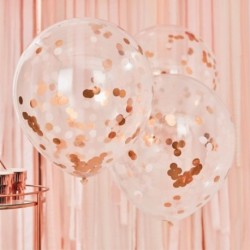 3 Palloni Trasparenti Coriandoli Rosa Gold 60 cm