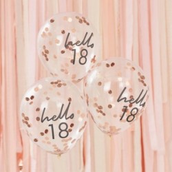 5 Palloncini Lattice 18 Anni Coriandoli Rosa 28 cm