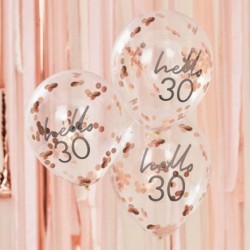5 Palloncini Lattice 30 anni Coriandoli Rosa Gold 28 cm