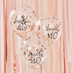 5 Palloncini Lattice 40 Anni Coriandoli Rosa Gold 28 cm