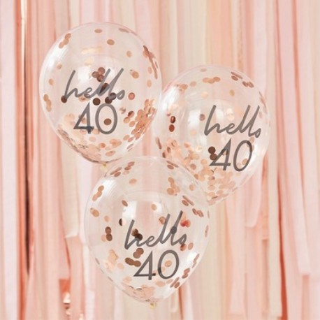 5 Palloncini Lattice 40 Anni Coriandoli Rosa Gold 28 cm