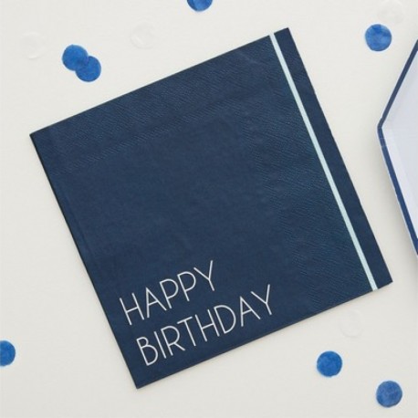16 Tovaglioli Carta Happy Birthday Blu 16x16 cm