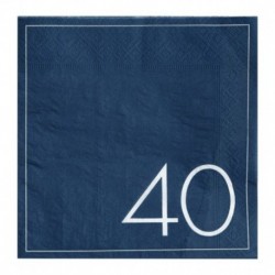 16 Tovaglioli Carta 40 Anni Blu 16x16 cm