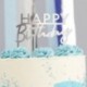 Cake Topper Happy Birthday Argento 12x11 cm