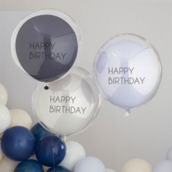 3 Palloncini Happy Birthday Doppio Strato 45 cm