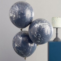 3 Palloncini Coriandoli Blu Argento 45 cm