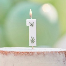Candela Numero 1 Bianca Foglie 7 Cm