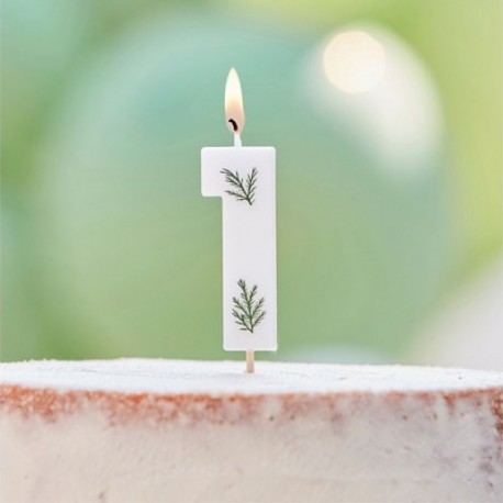 Candela Numero 1 Bianca Foglie 7 Cm