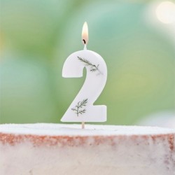 Candela Numero 2 Bianca Foglie 7 Cm