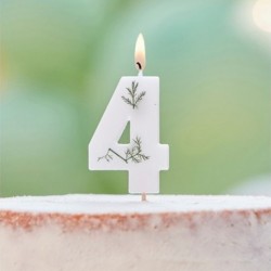 Candela Numero 4 Bianca Foglie 7 Cm