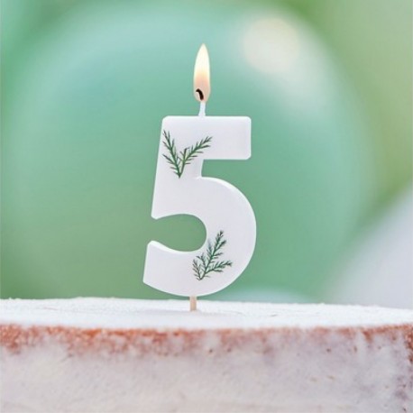 Candela Numero 5 Bianca Foglie 7 Cm