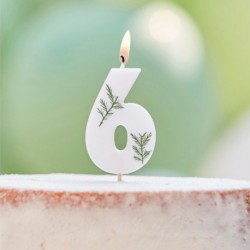 Candela Numero 6 Bianca Foglie 7 Cm
