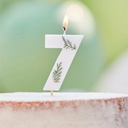 Candela Numero 7 Bianca Foglie 7 Cm